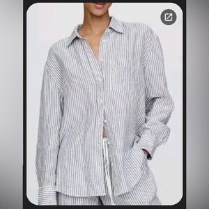 Gap 100% linen oversized shirt - blue and white stripe xs petite